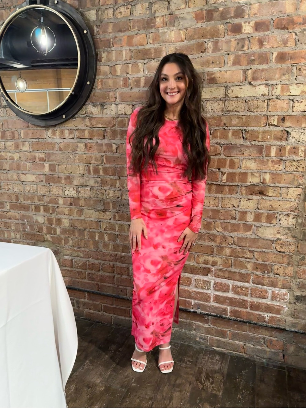 Women’s Pink Floral Long Sleeve Sheath Dress